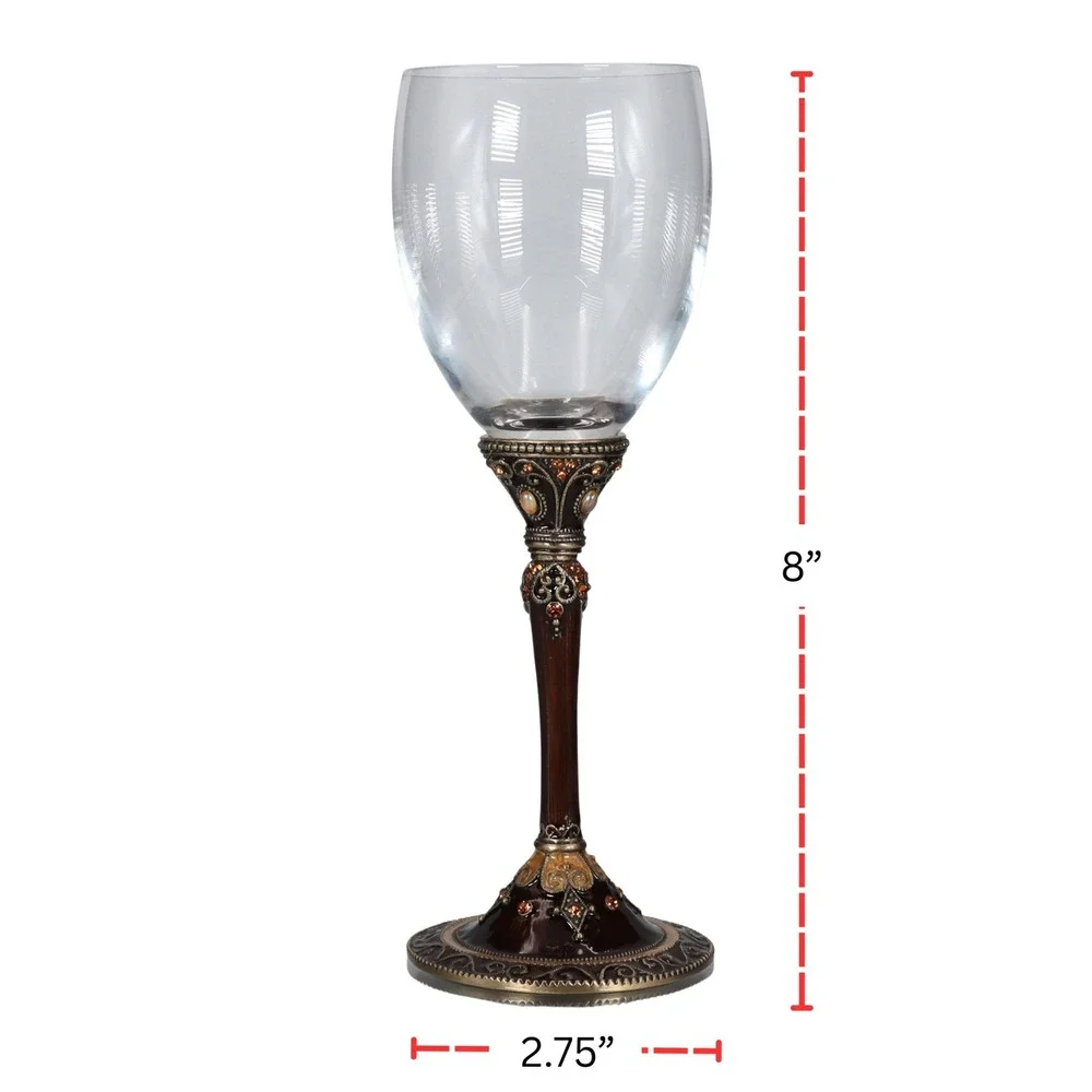 RARE VTG Ornate Jeweled Wine Glass Crystals Enameled Bronze Stem Gothic Romantic